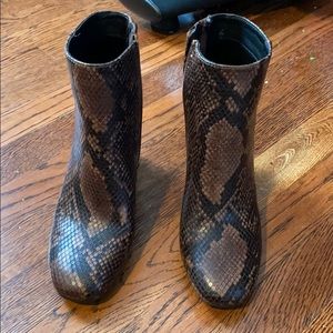 Black and brown snake skin booties
